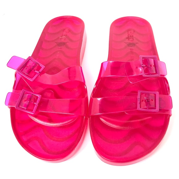 Y2K platform jelly slides hot pink sandals with buckle straps - Picture 3 of 9
